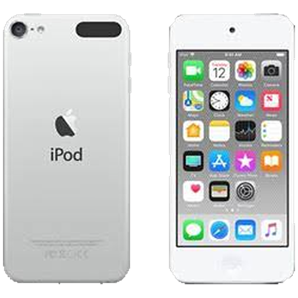 iPod touch 6e génération 32 Go argent, vu de dos et de face