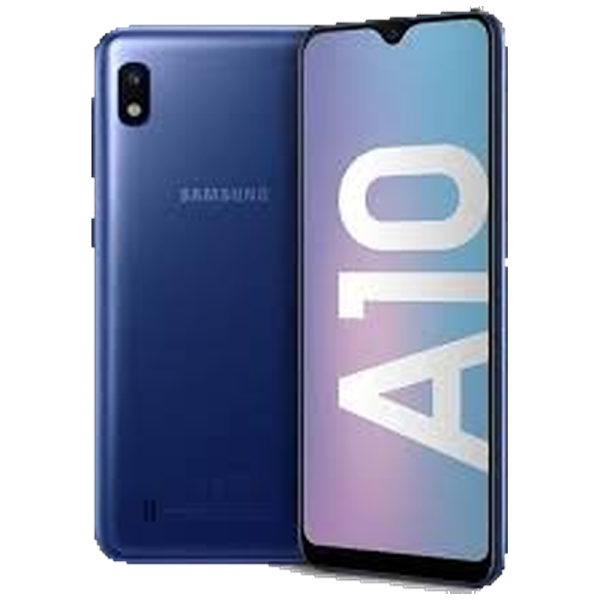 Samsung Galaxy A10 32 Go bleu reconditionné, vu de dos et de face