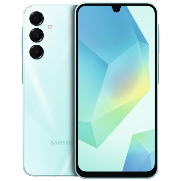 Samsung Galaxy A16 4G 128 Go vert clair reconditionné, vu de dos et de face