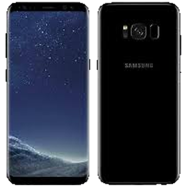 Samsung Galaxy S8 64 Go noir carbone reconditionné, vu de dos et de face